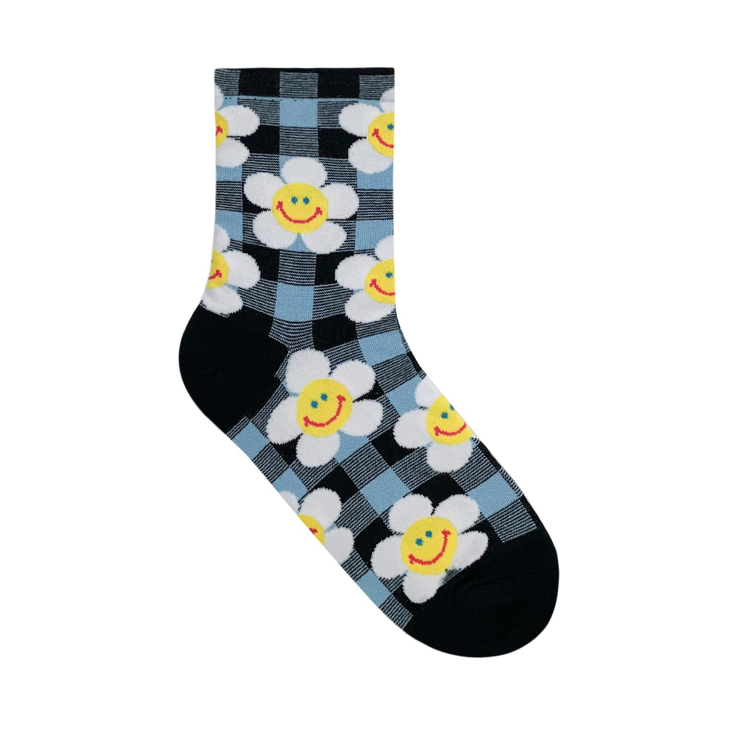 Women's Crew Check Smile Flower Socks