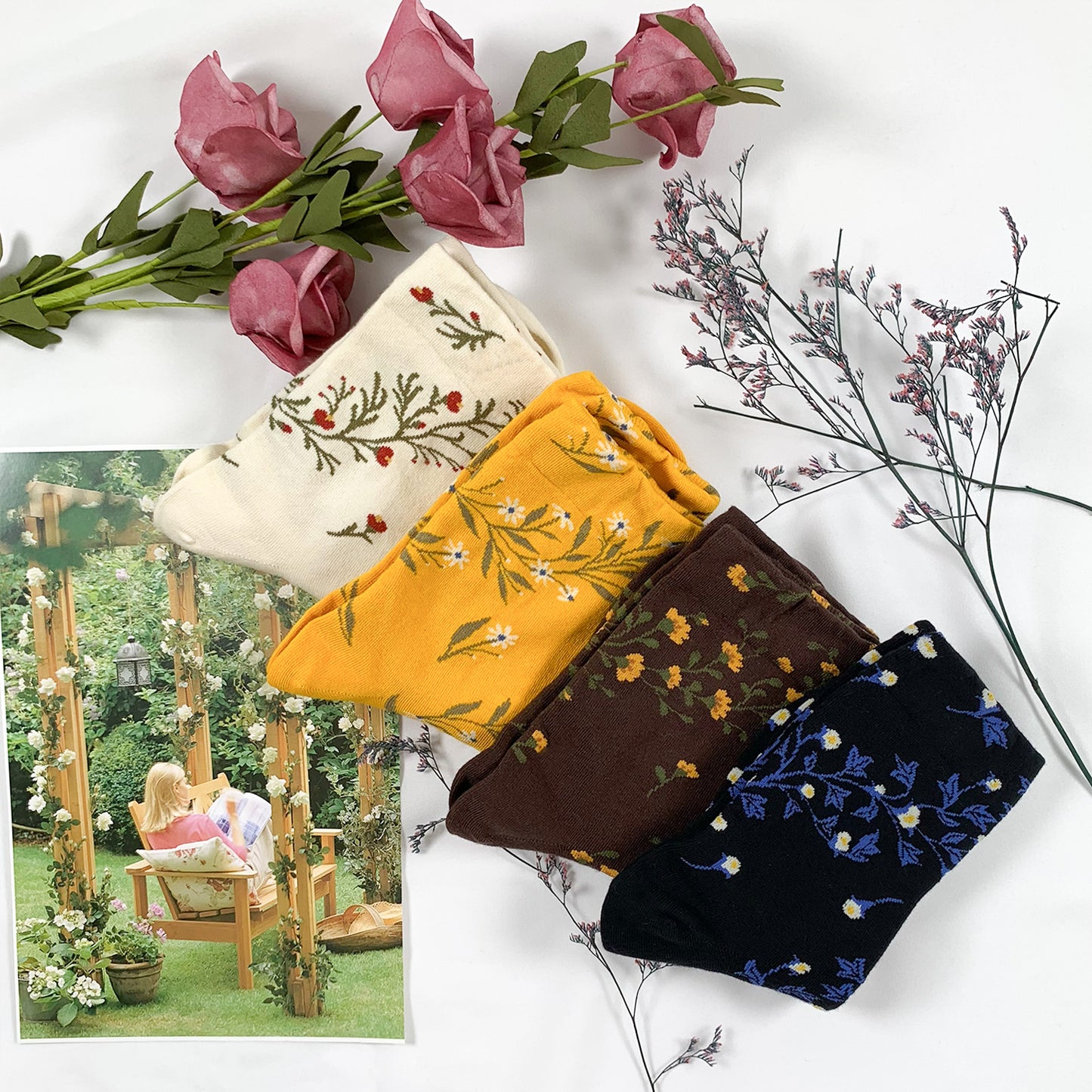 Women's Crew Twist Flower Socks