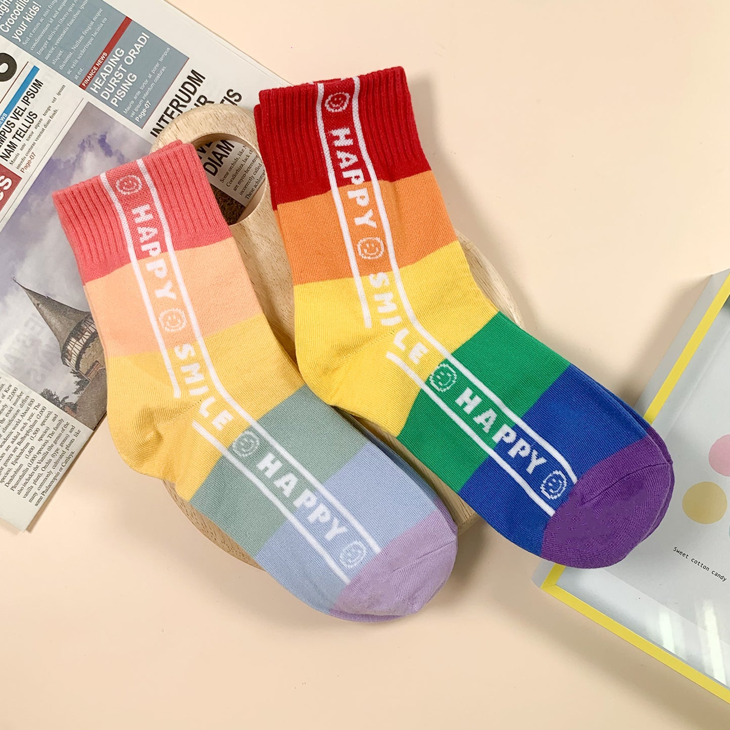 Women's Crew Rainbow Happy Smile Socks