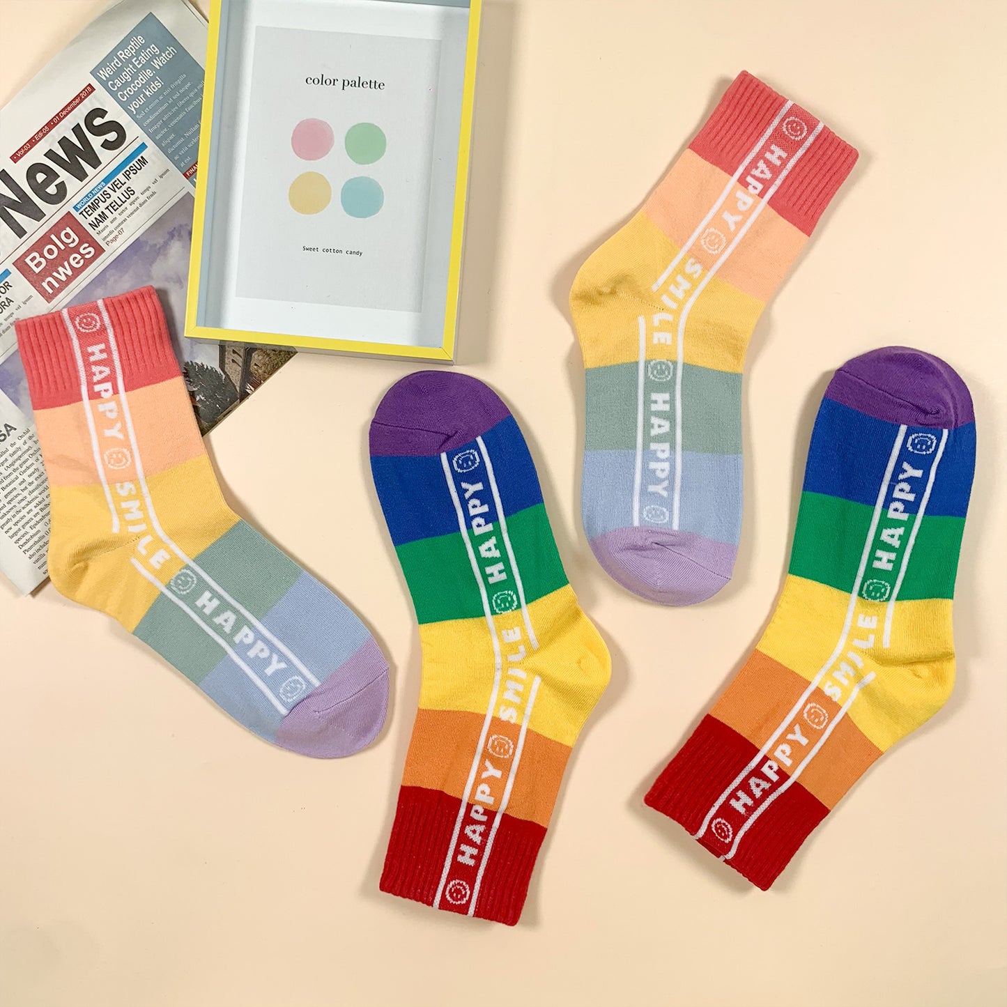 Women's Crew Rainbow Happy Smile Socks