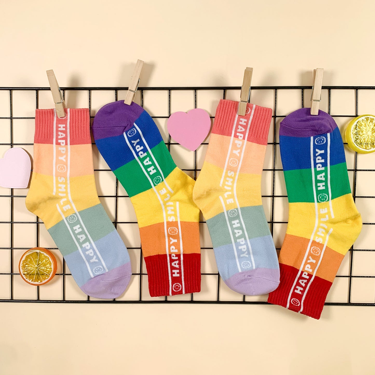 Women's Crew Rainbow Happy Smile Socks