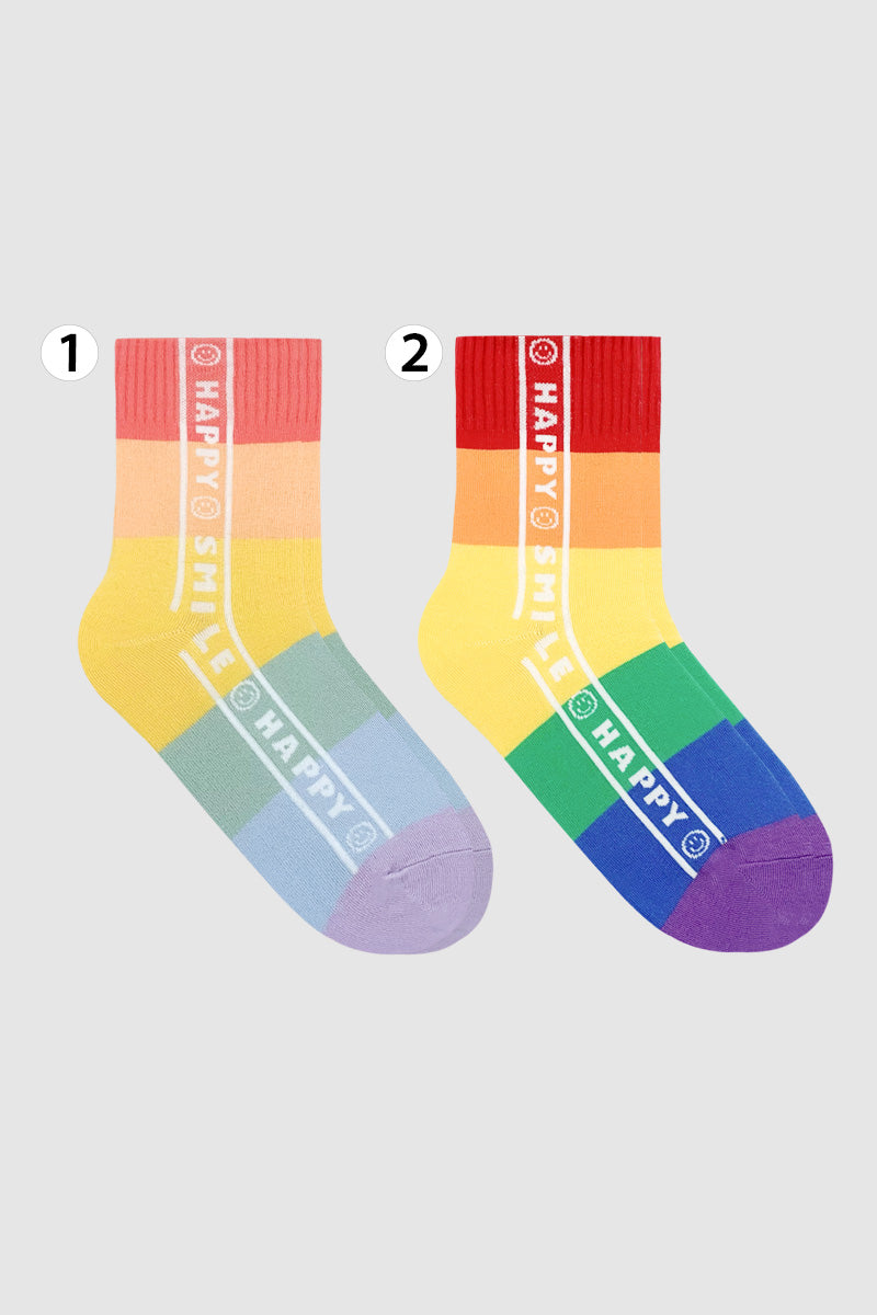 Women's Crew Rainbow Happy Smile Socks