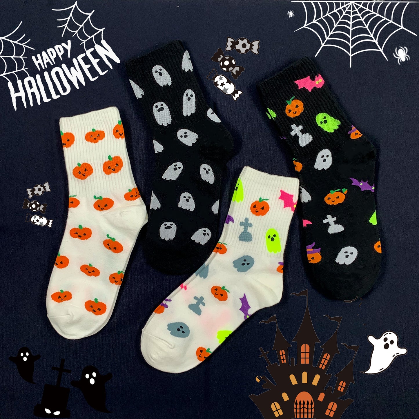 Women's Crew Halloween Emoticon Socks