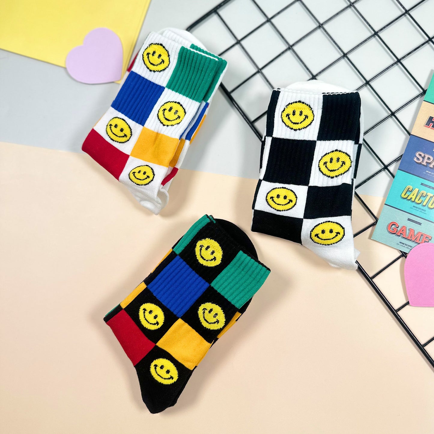 Women's Crew Socks - Smile Checkerboard