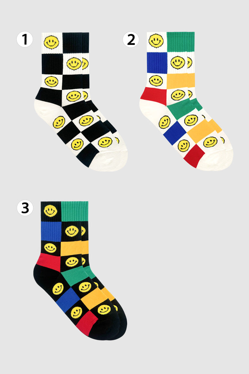 Women's Crew Socks - Smile Checkerboard
