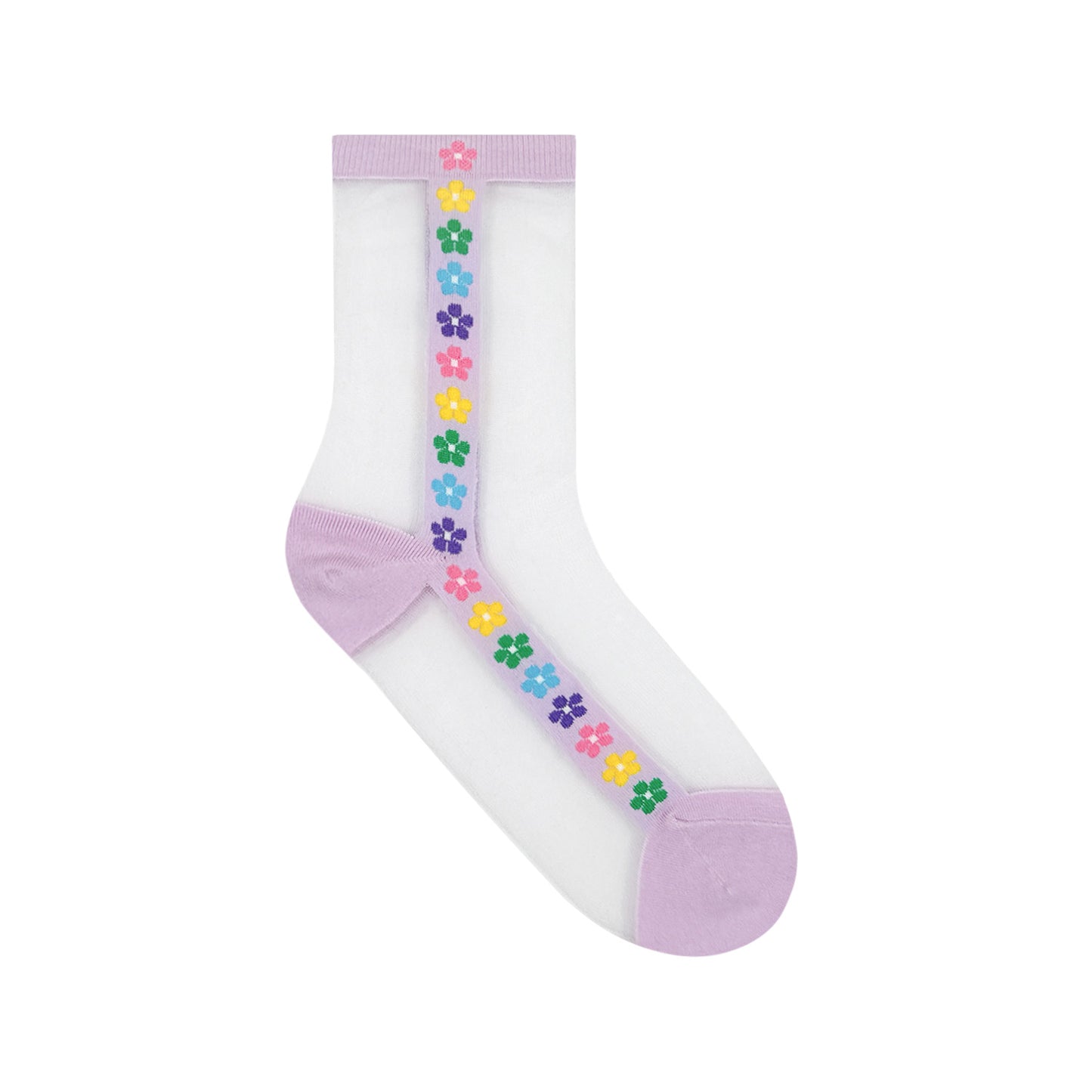Women's Crew See-Through Rainbow Flower Socks