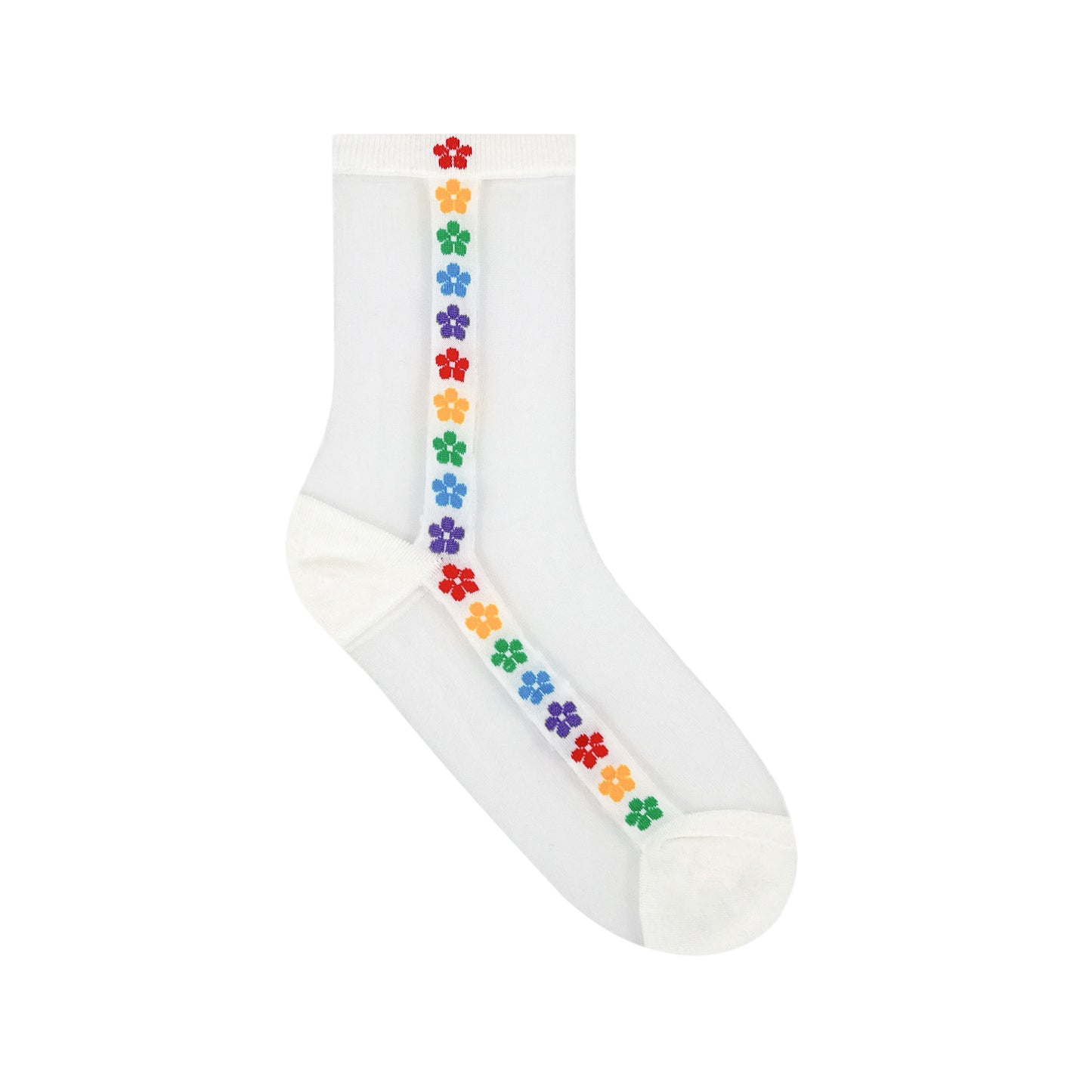 Women's Crew See-Through Rainbow Flower Socks