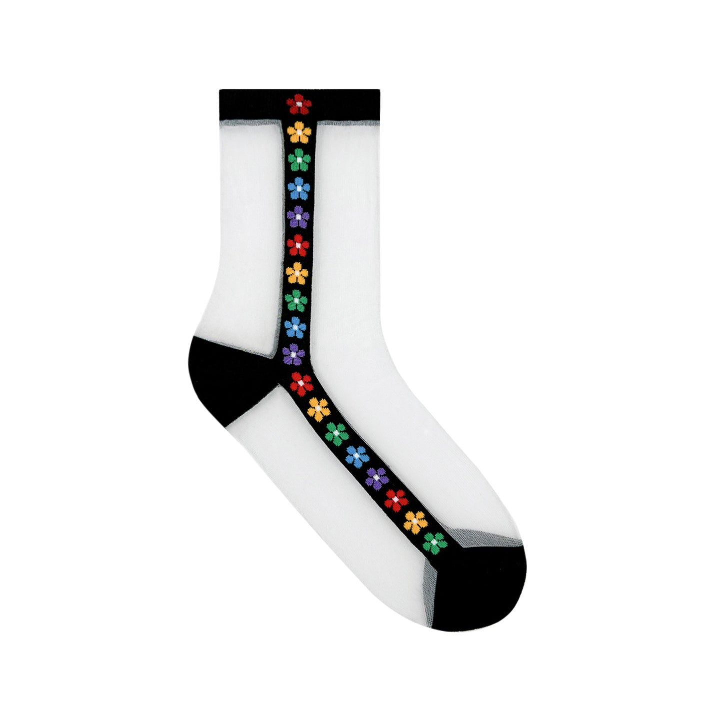 Women's Crew See-Through Rainbow Flower Socks