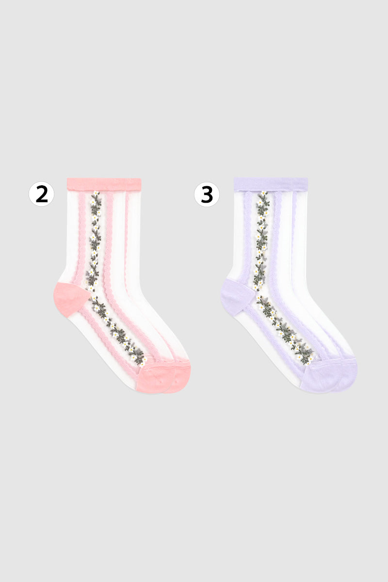 Women's Crew See-Through Lace Flower Socks