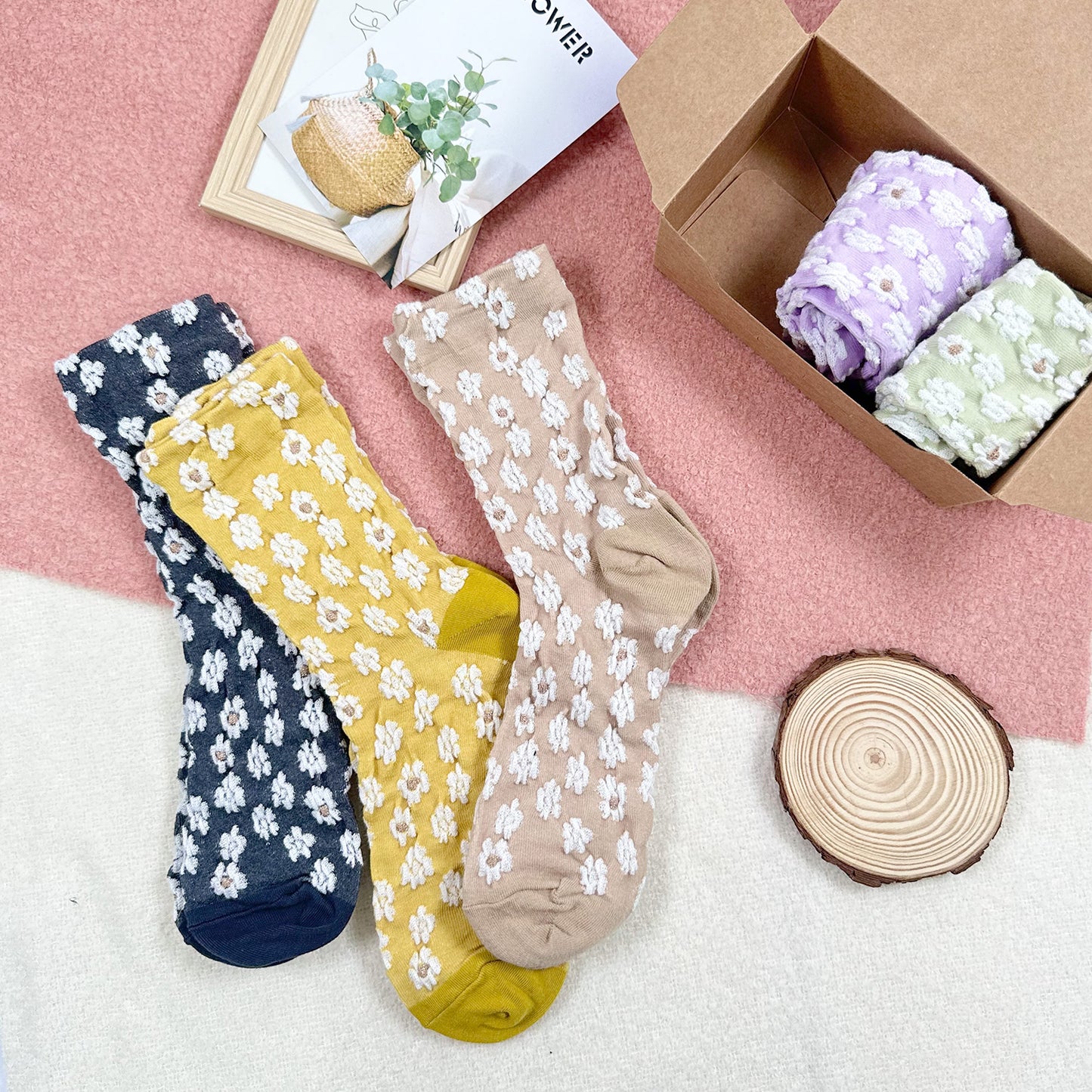 Women's Crew Frill Baby Flower Socks
