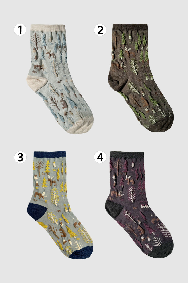 Women's Crew Oulanka Forest Embroidery Pattern Socks