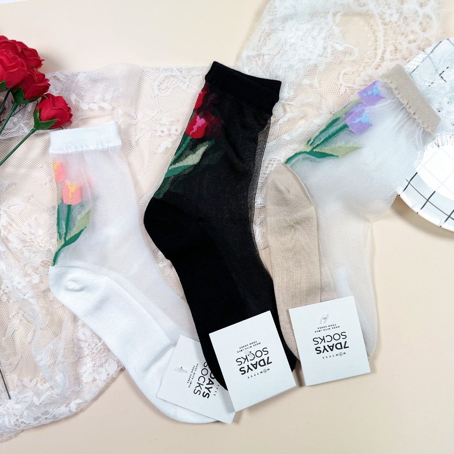 Women's Crew Tulip See-Through Socks