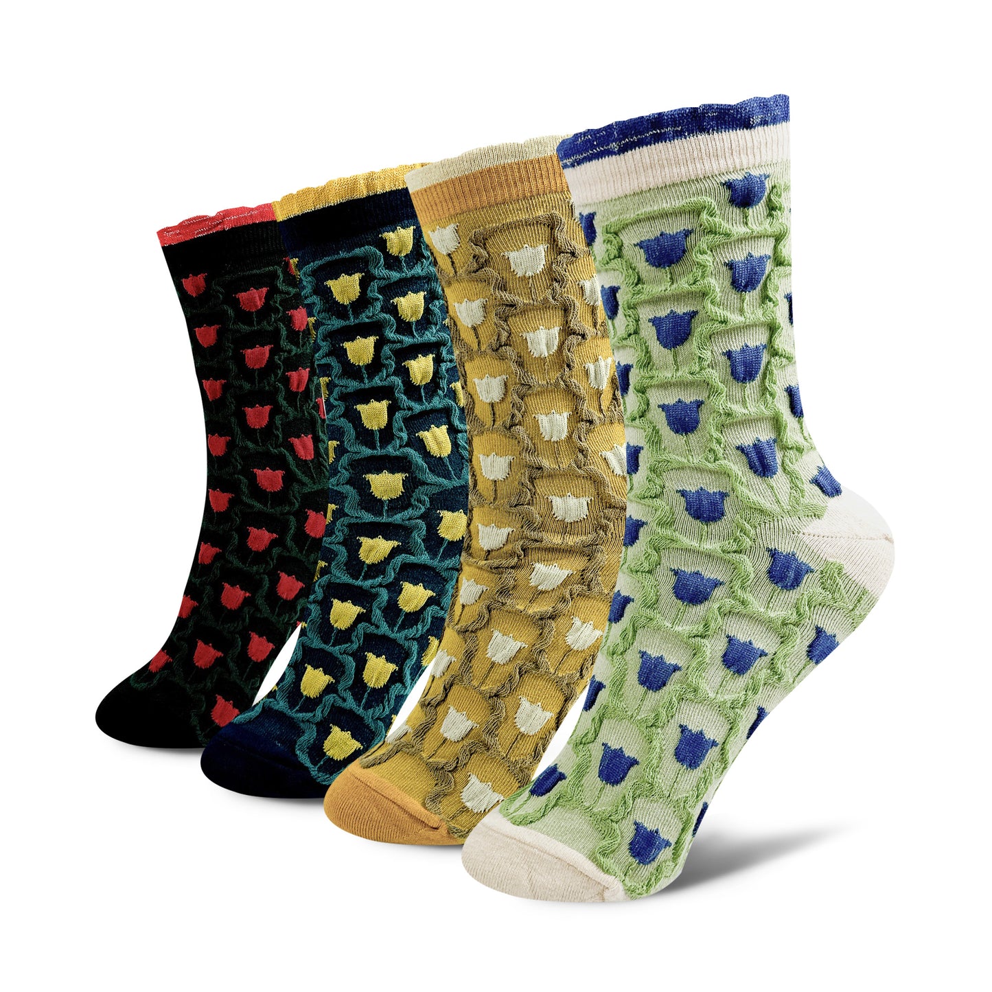 Women's Crew Glitter Frill Flower Socks