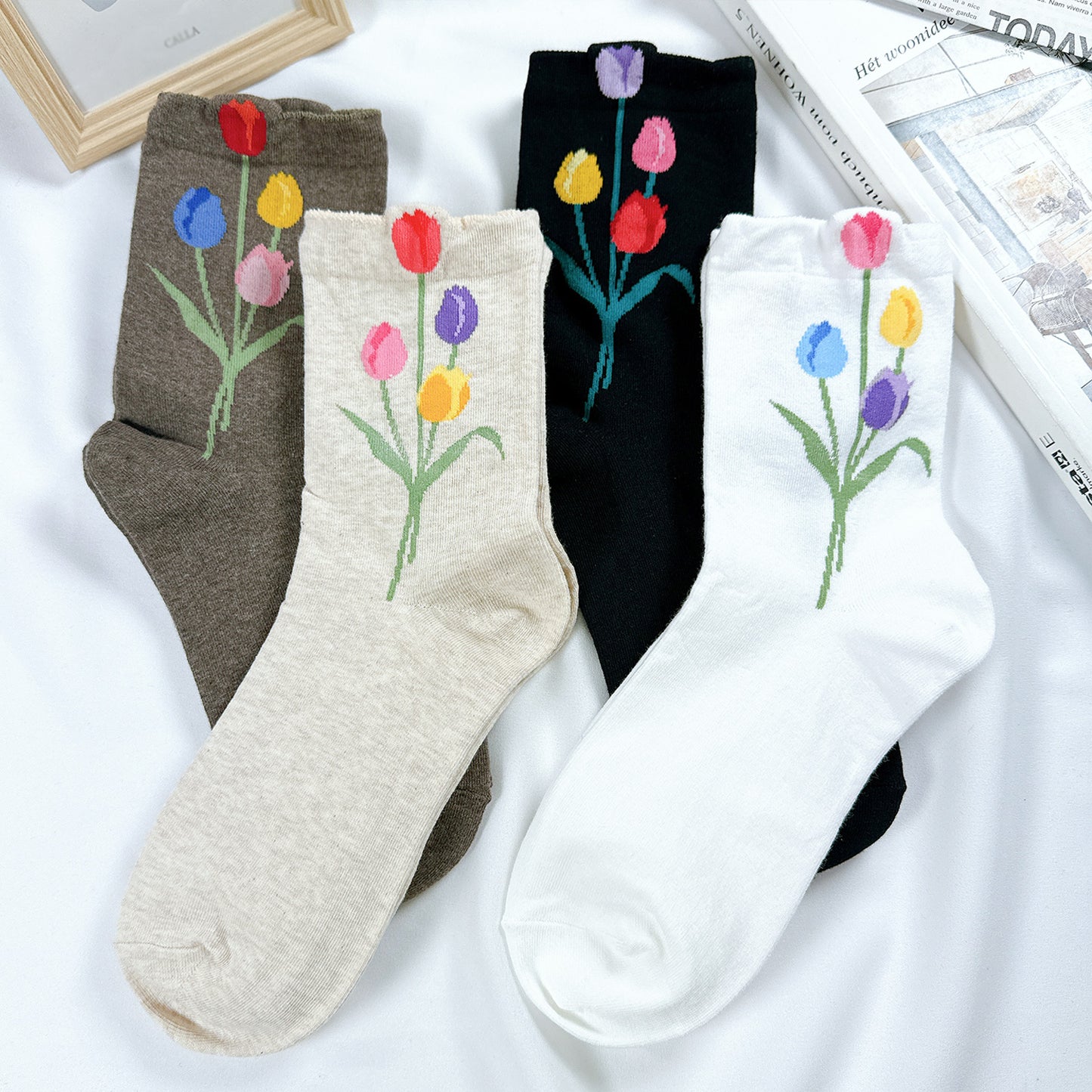 Women's Crew Tulip Flower Socks