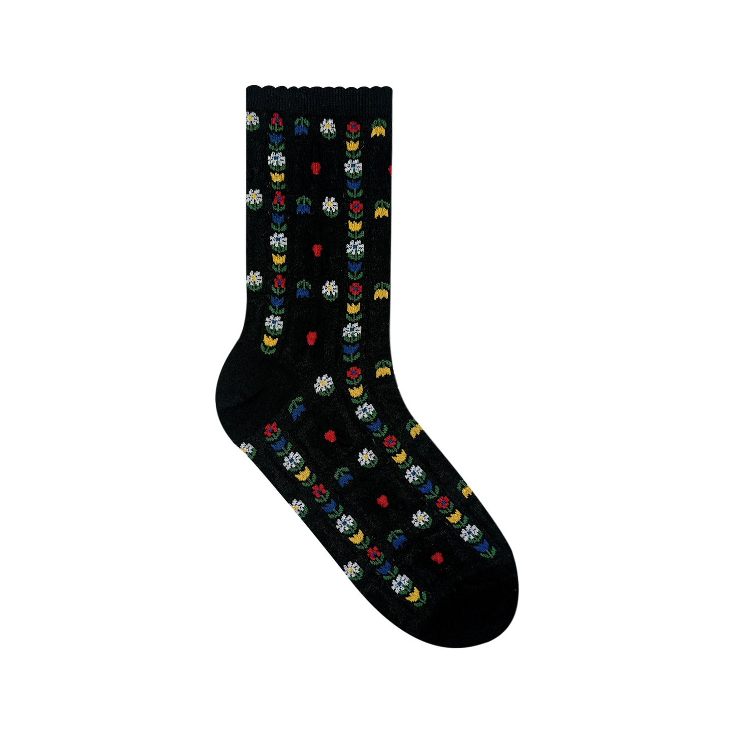 Women's Crew Grid Flower Socks