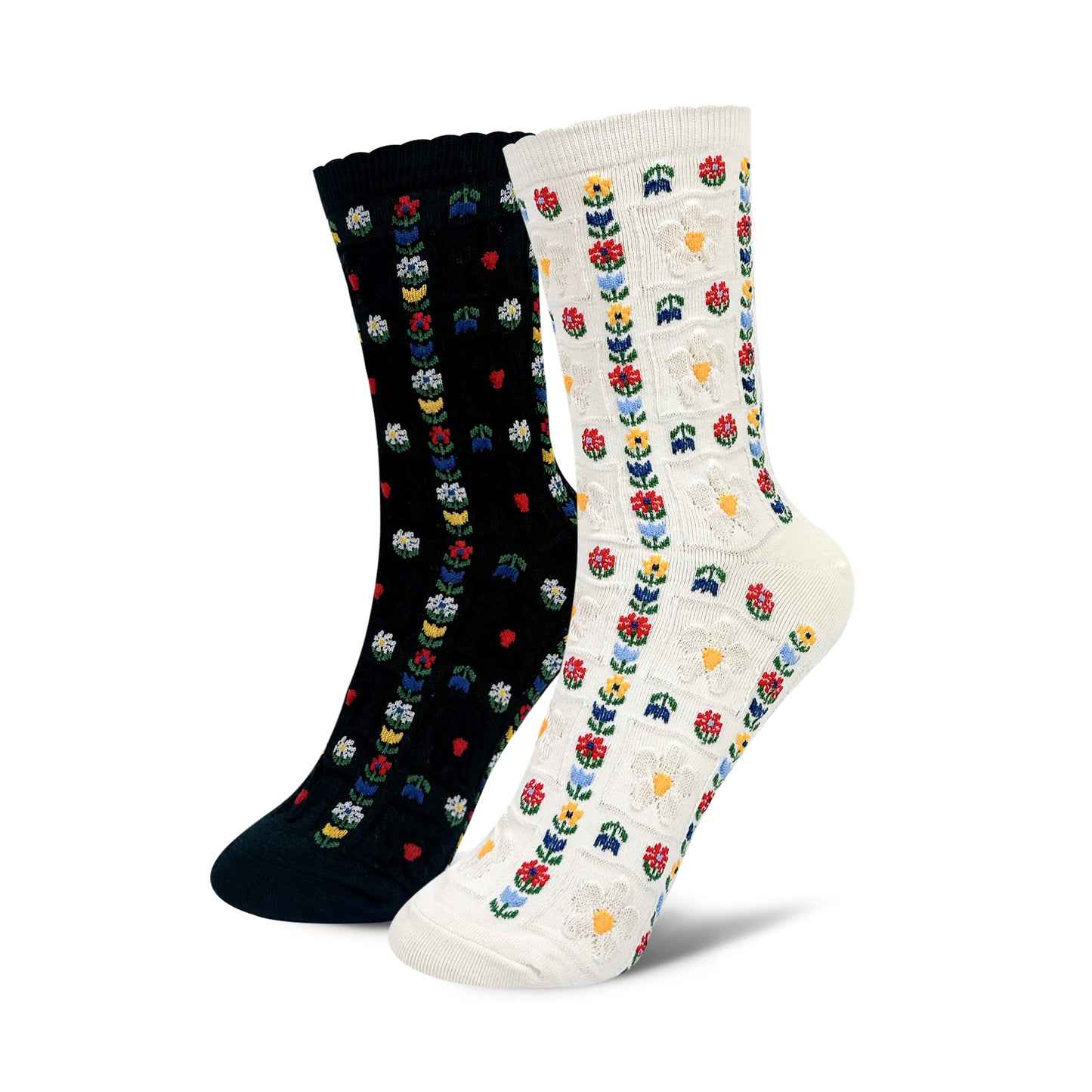 Women's Crew Grid Flower Socks