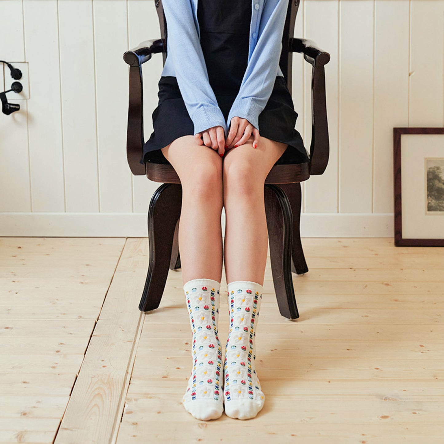 Women's Crew Grid Flower Socks