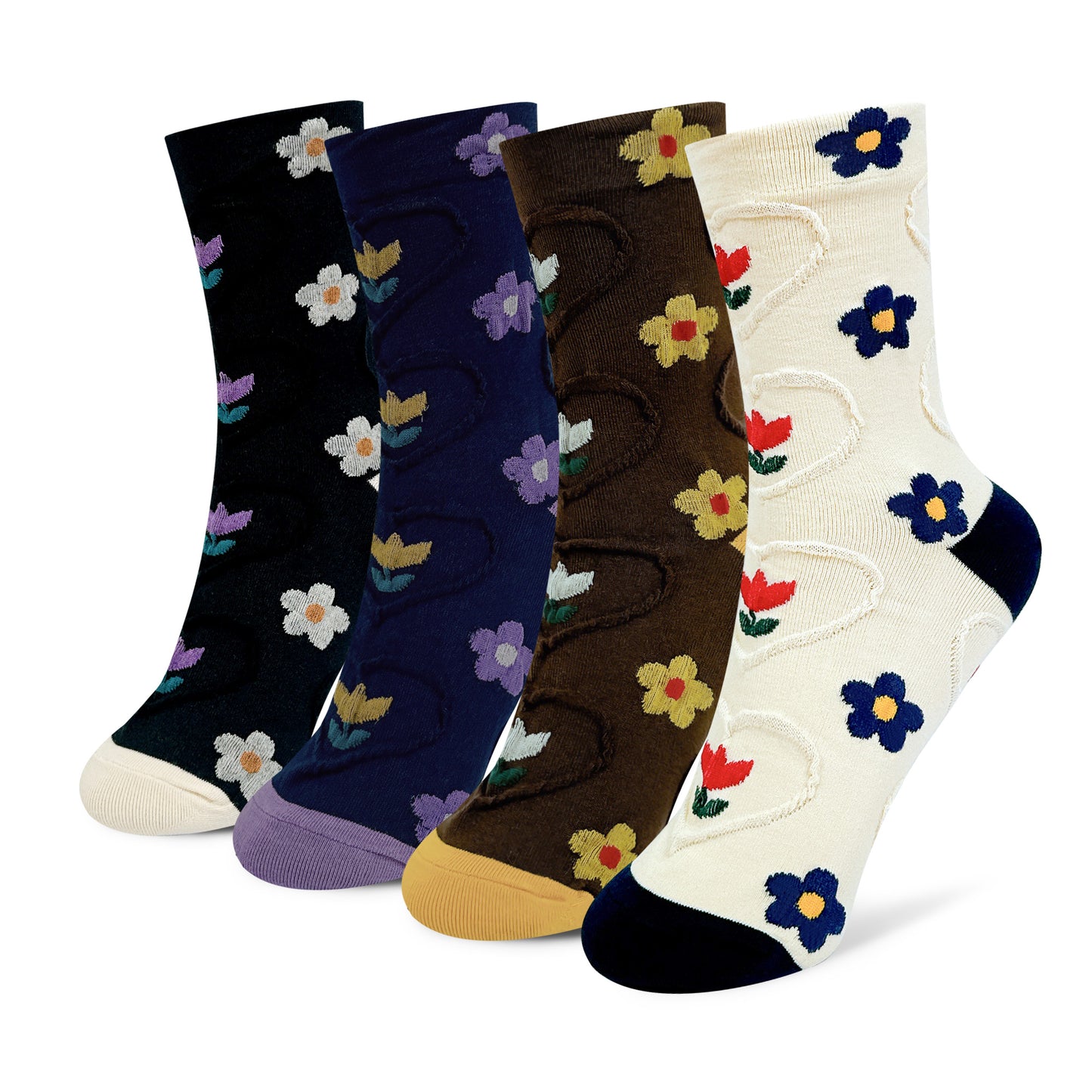 Women's Crew Heart Flower Deco Socks