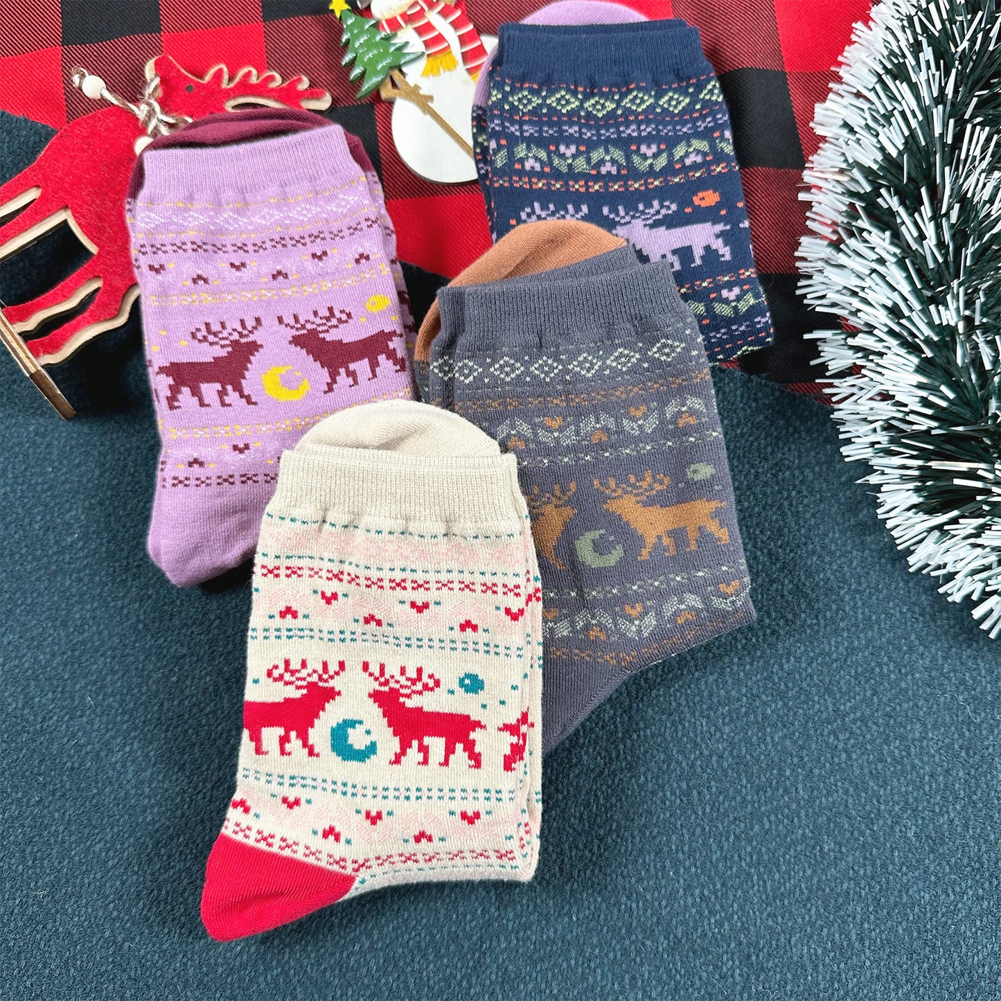 Women's Crew Winter Night Deer Socks
