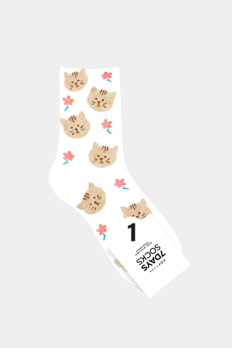 Women's Crew Flower Cat Socks