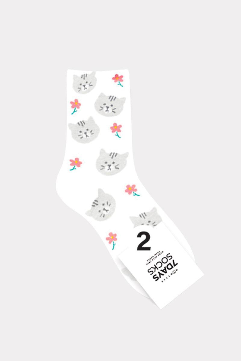 Women's Crew Flower Cat Socks