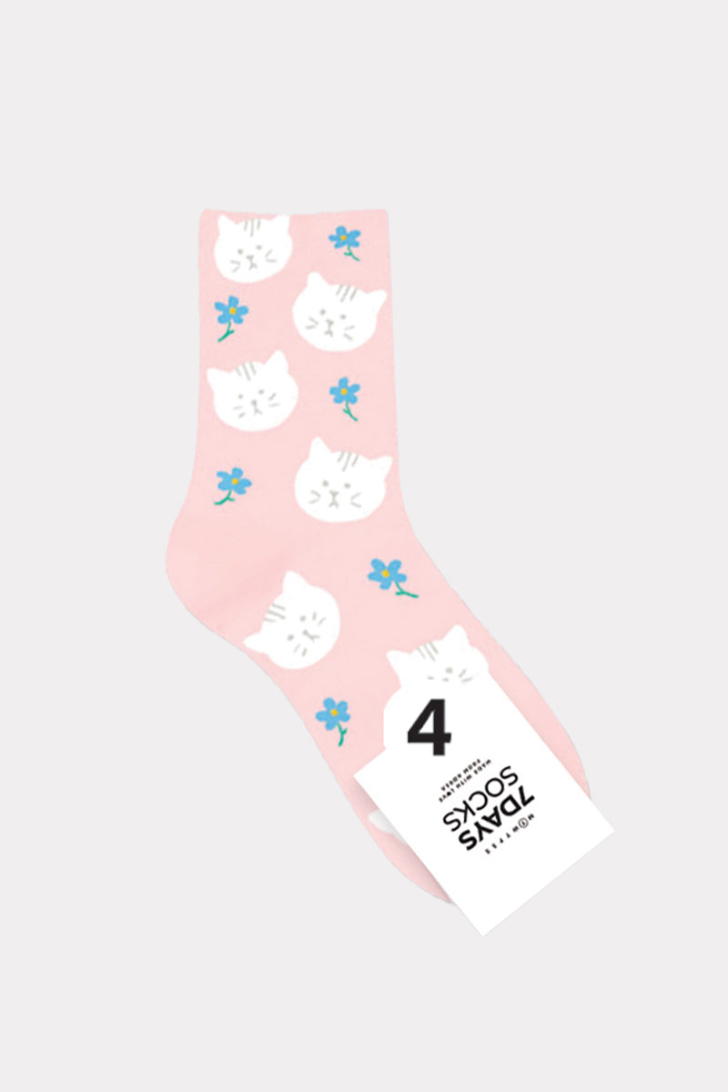 Women's Crew Flower Cat Socks