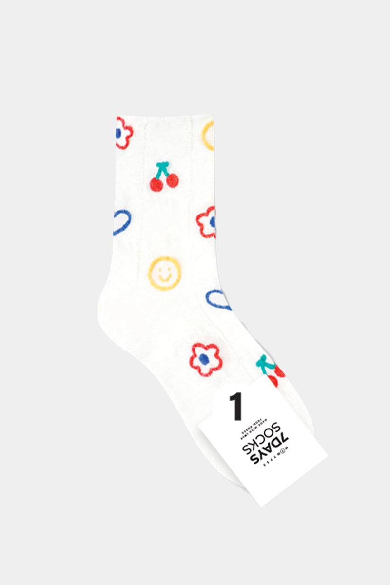 Women's Crew Embossed Check Pattern Socks