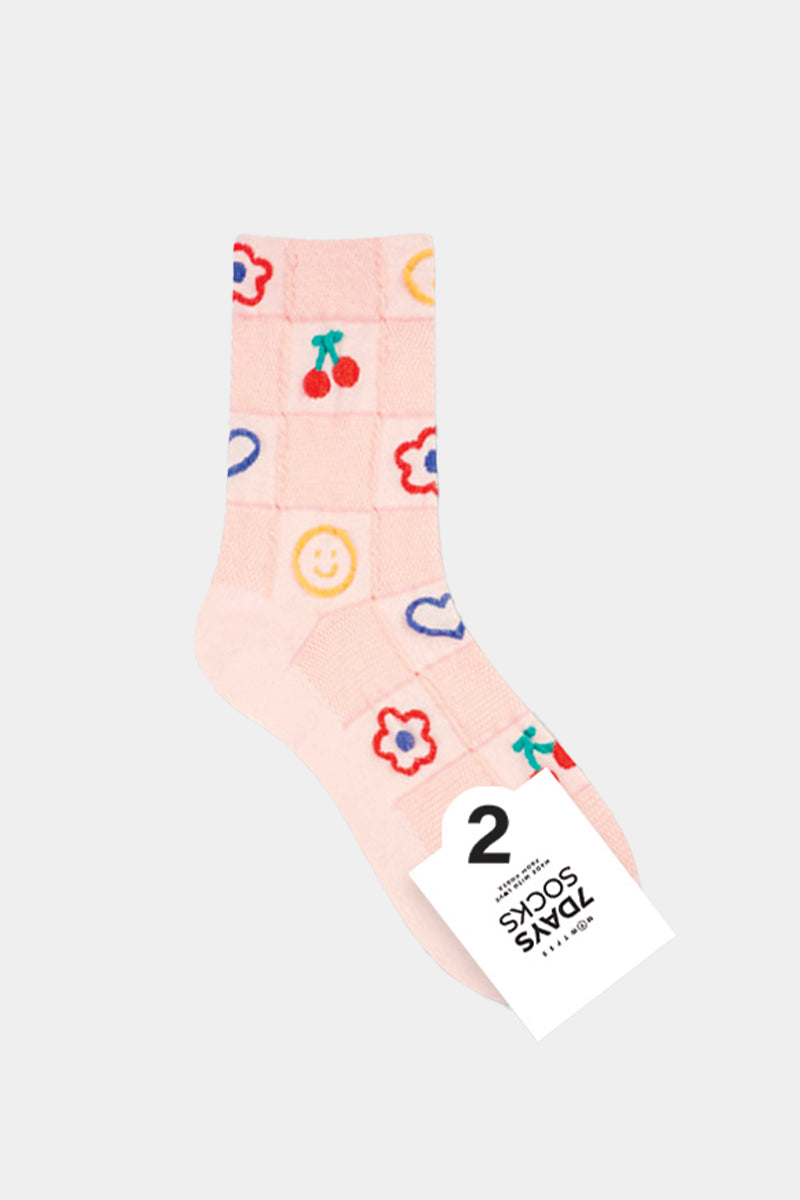 Women's Crew Embossed Check Pattern Socks