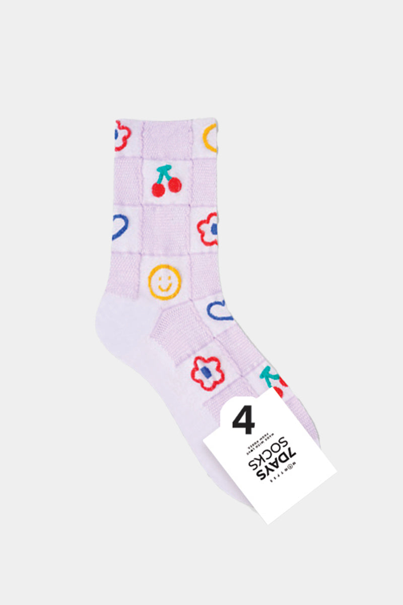 Women's Crew Embossed Check Pattern Socks