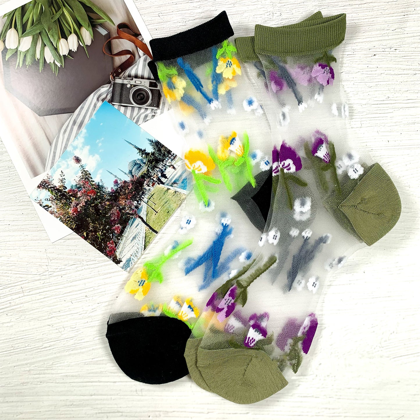 Women's Crew See-Through Spring Garden Socks