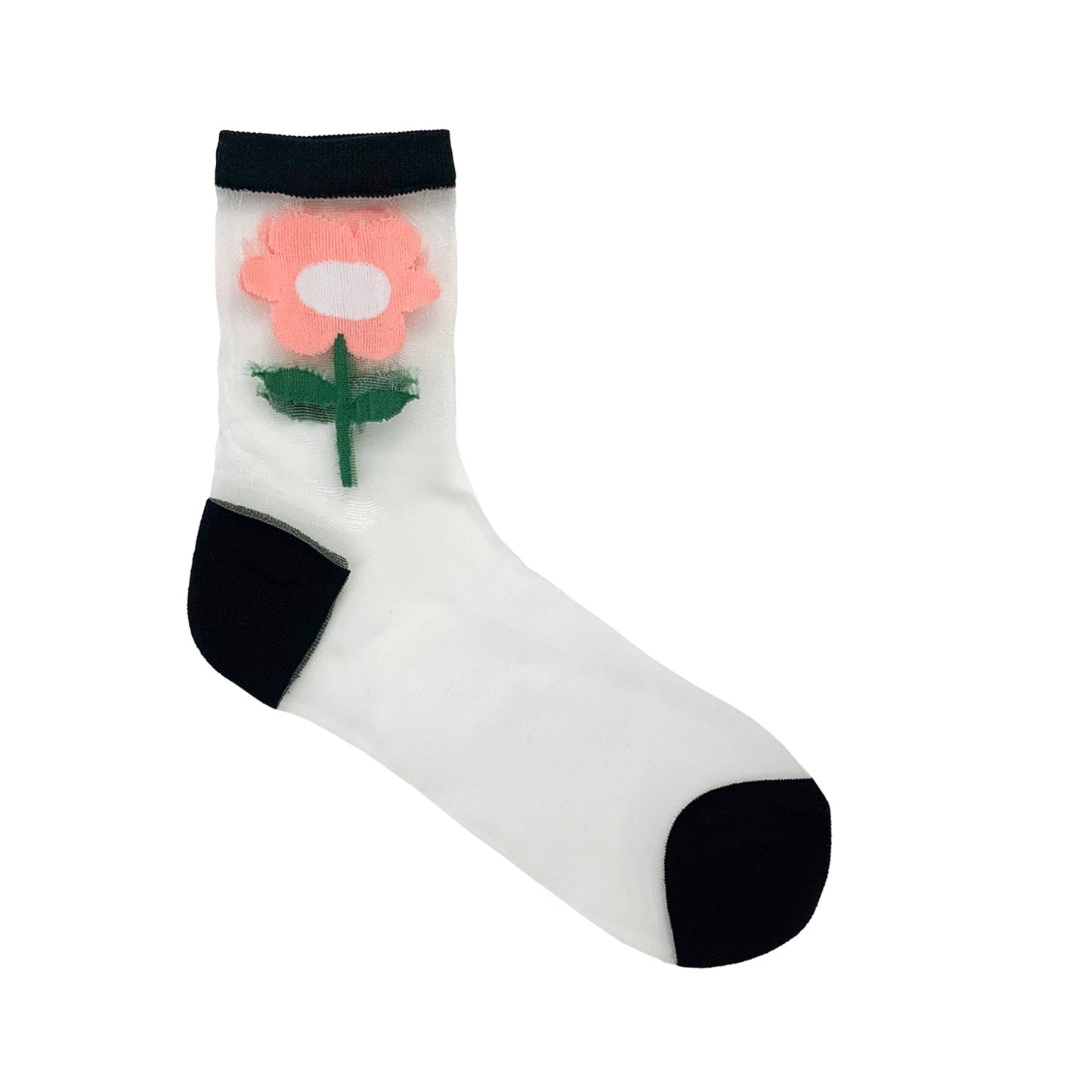 Women's Crew See-Through Big Flower Socks