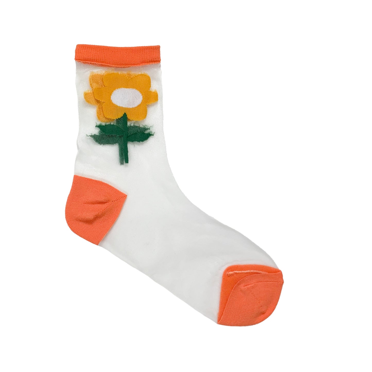 Women's Crew See-Through Big Flower Socks
