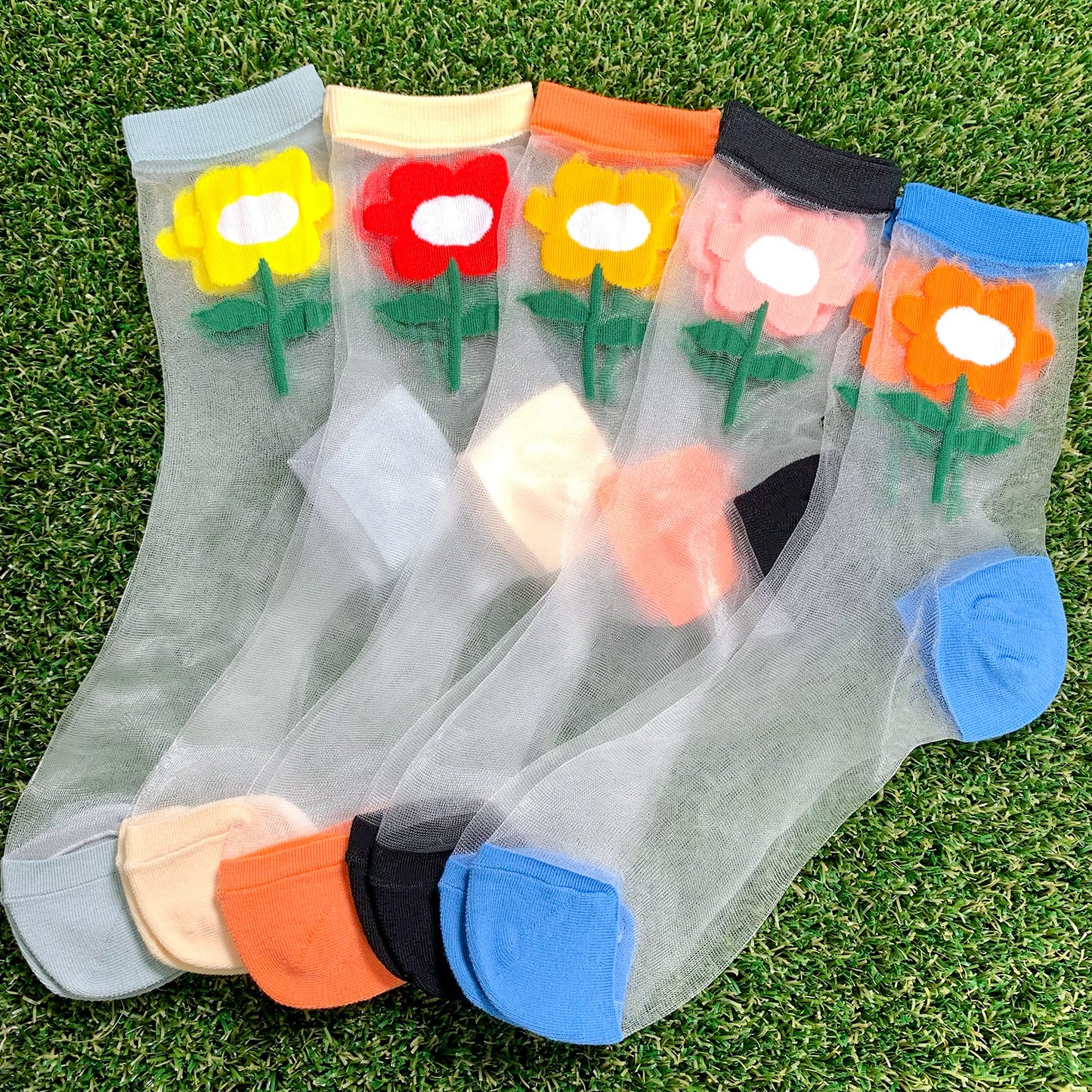 Women's Crew See-Through Big Flower Socks