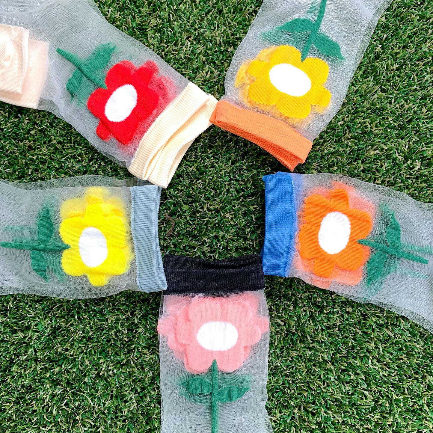 Women's Crew See-Through Big Flower Socks