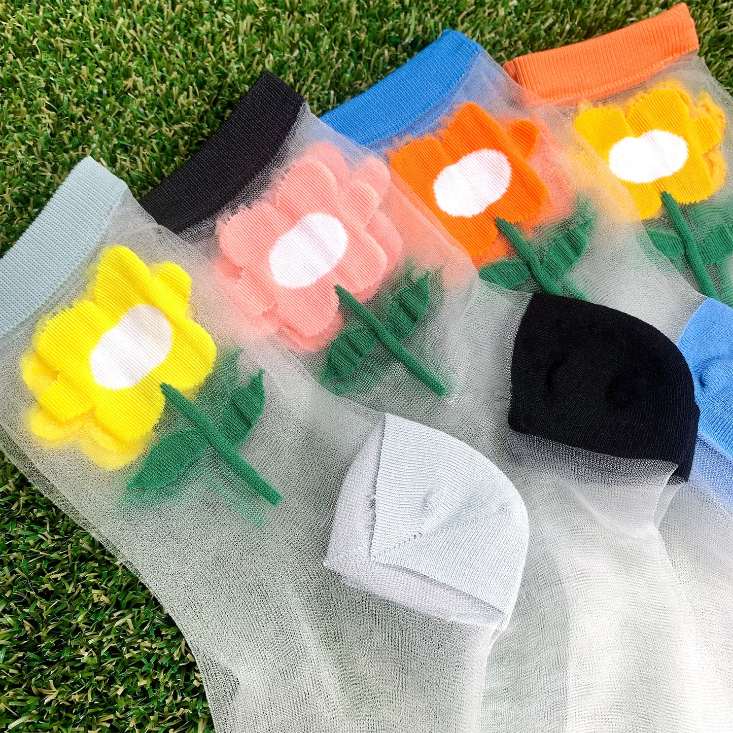 Women's Crew See-Through Big Flower Socks