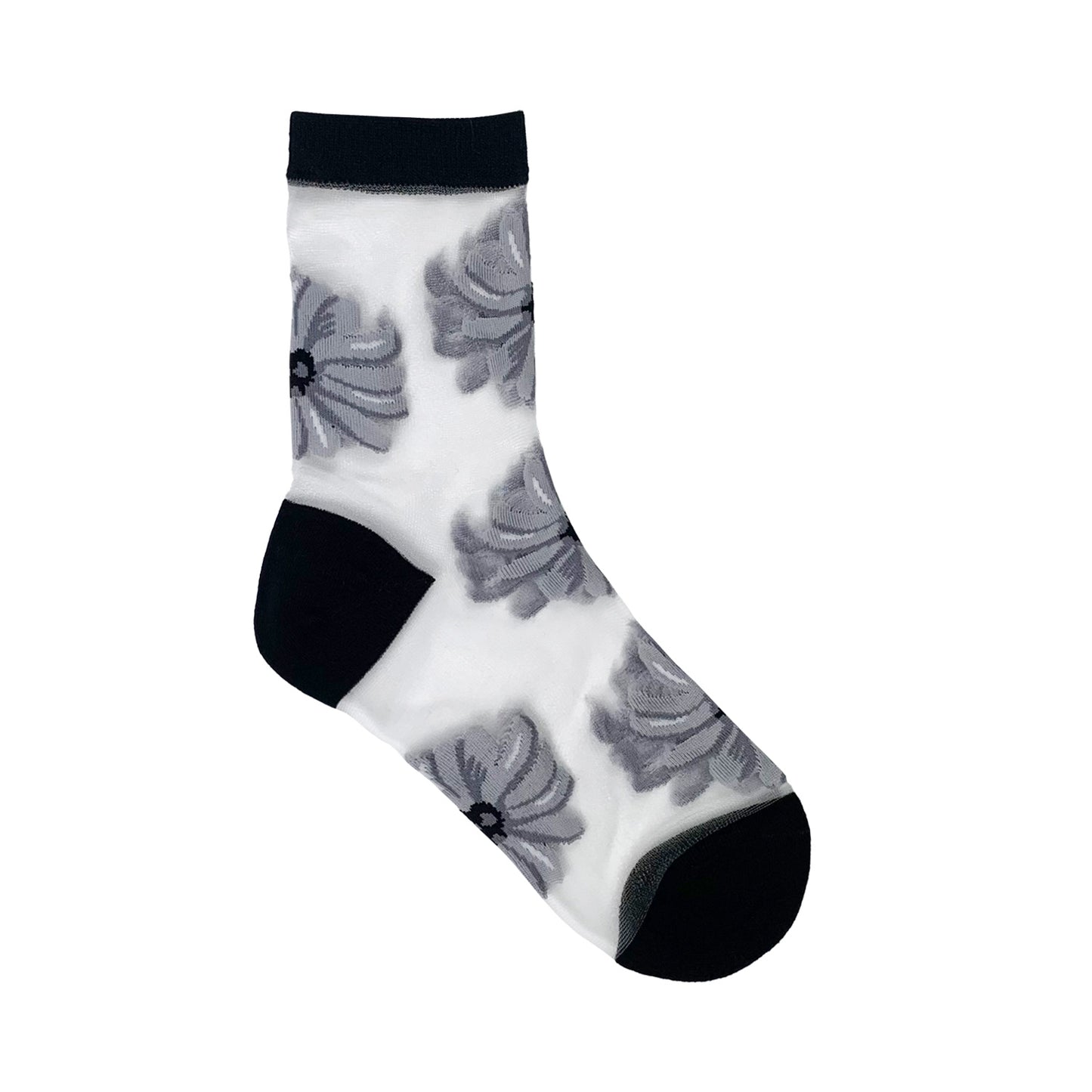 Women's Crew See-Through Simple Big Flower Socks