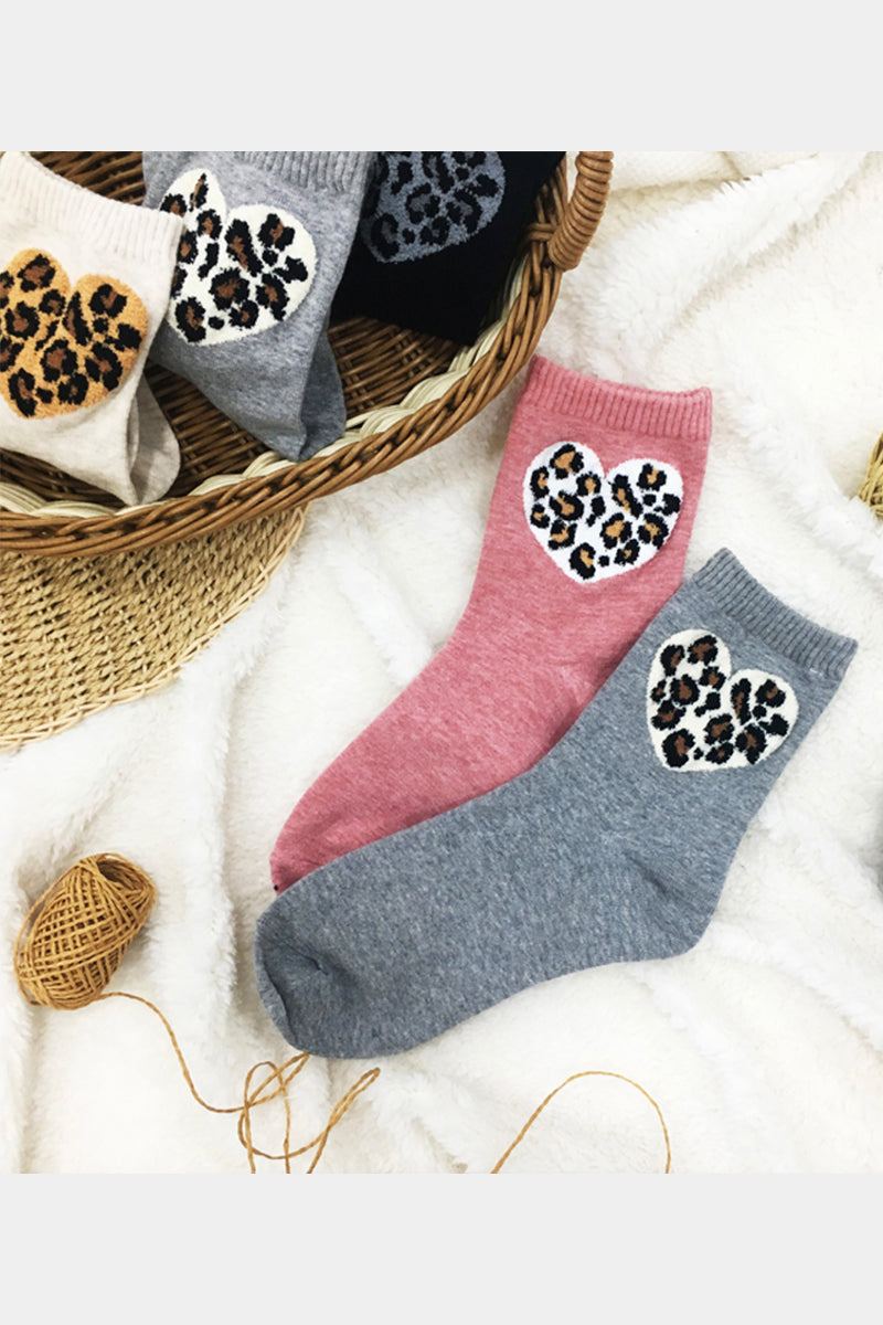 Women's Crew Fluffy Leopard Print Socks