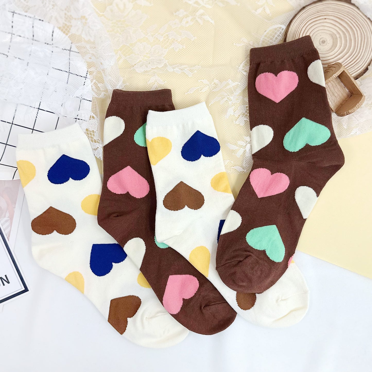 Women's Crew Triple Big Heart Socks