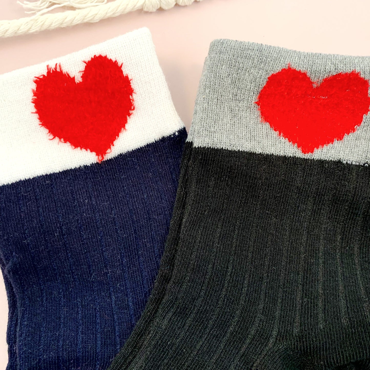 Women's Crew Fluffy Heart Ribbed Socks