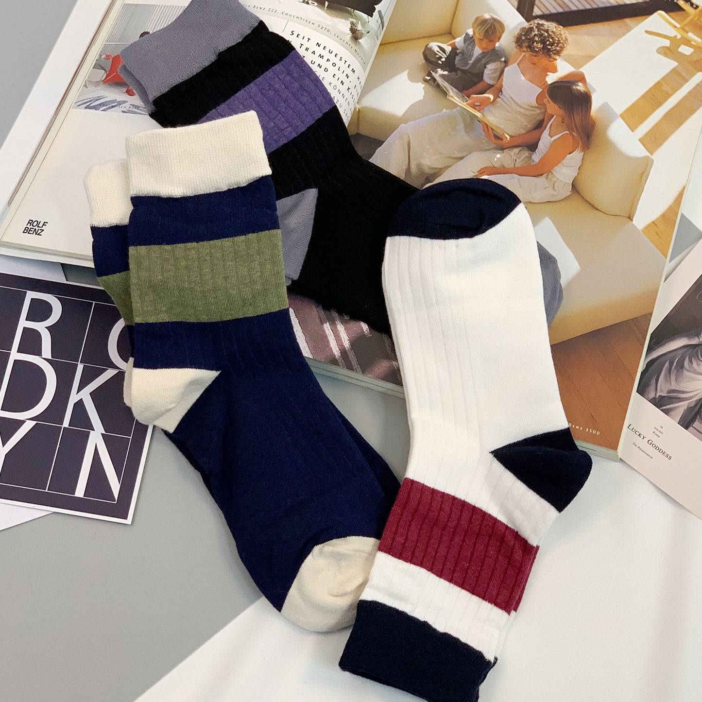 Women's Crew Ribbed Half & Half Stripe Socks