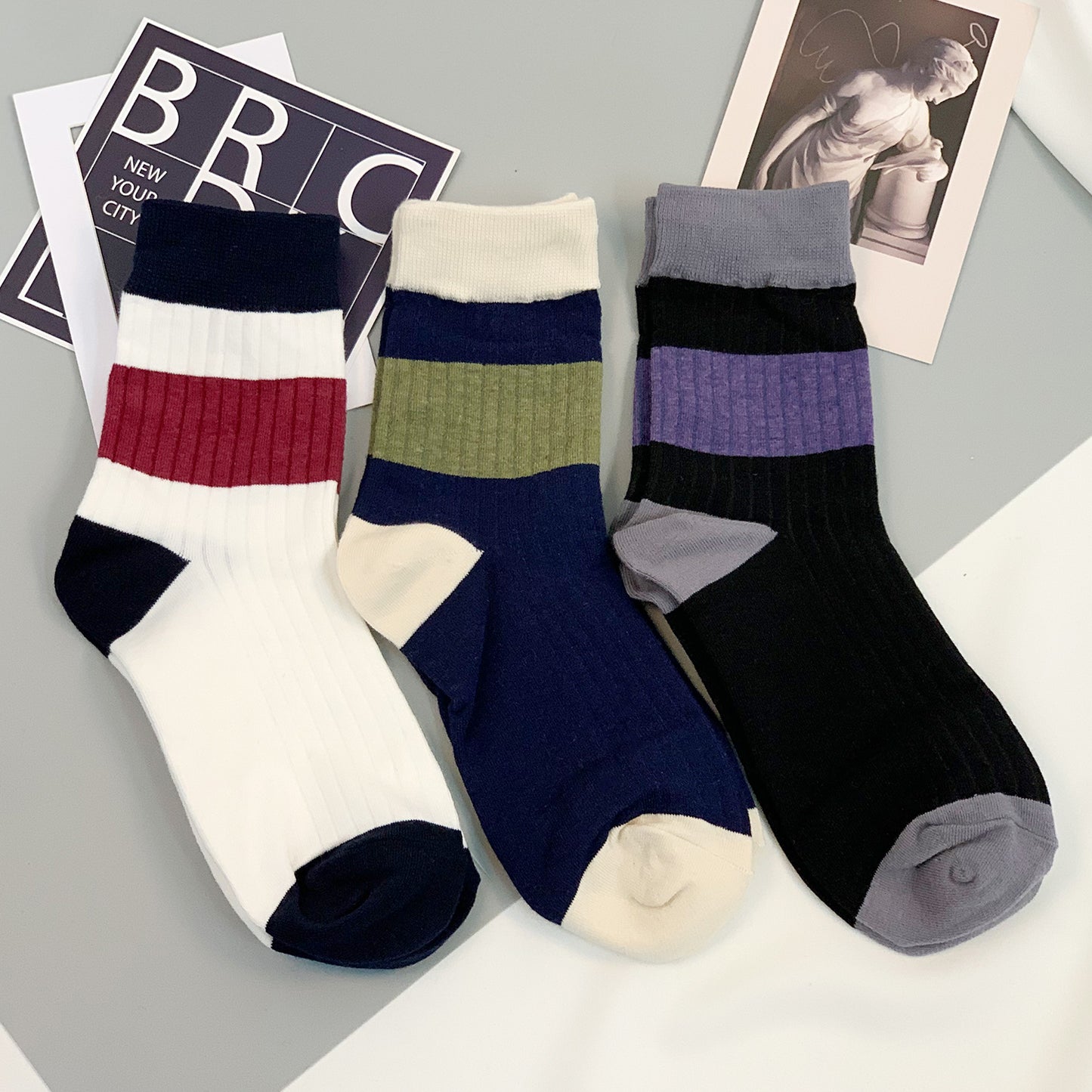 Women's Crew Ribbed Half & Half Stripe Socks