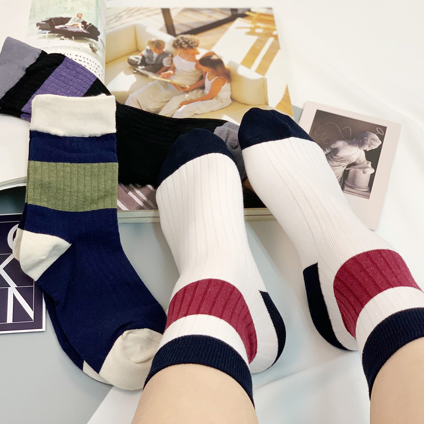Women's Crew Ribbed Half & Half Stripe Socks
