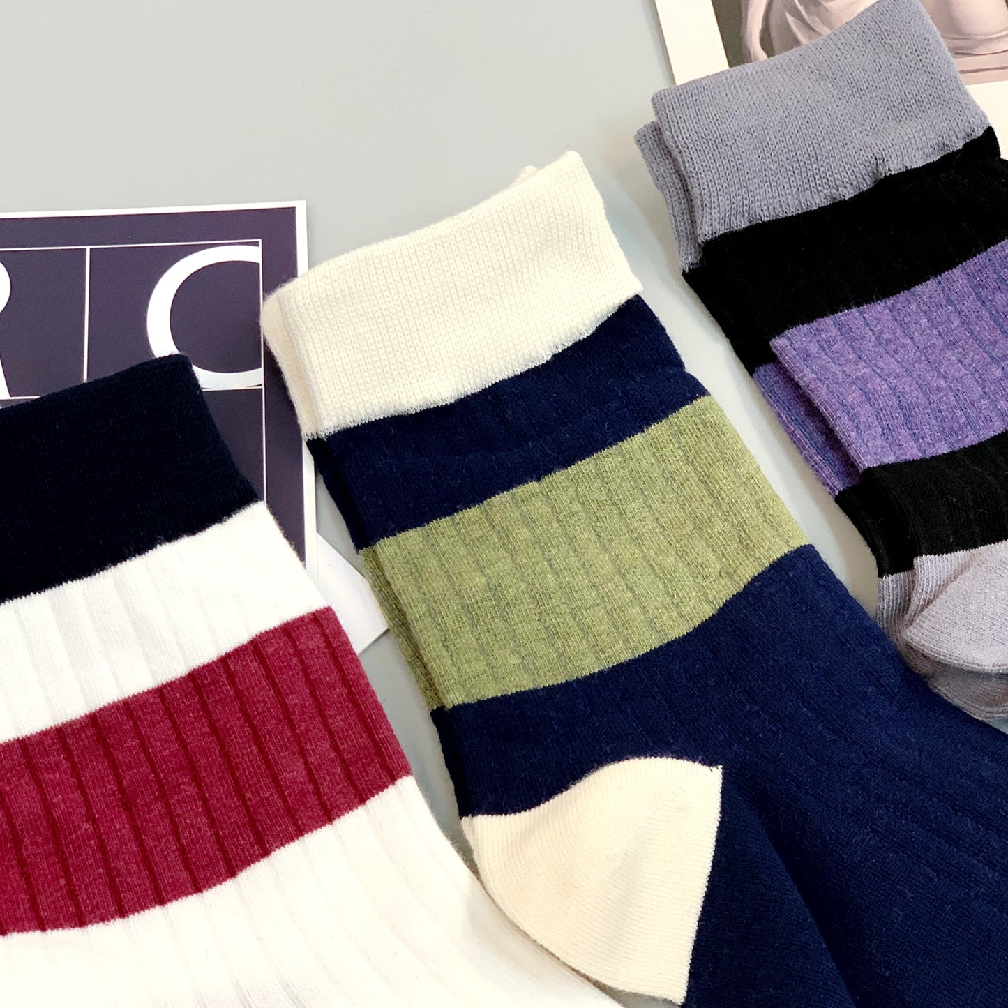Women's Crew Ribbed Half & Half Stripe Socks