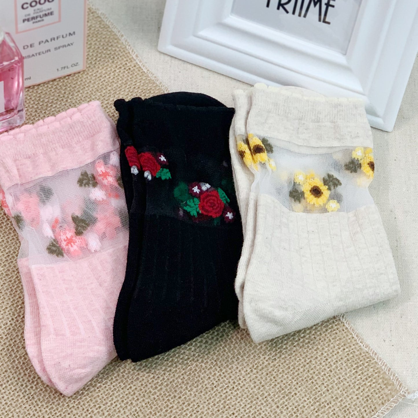 Women's Crew See-Through Flower Party Socks