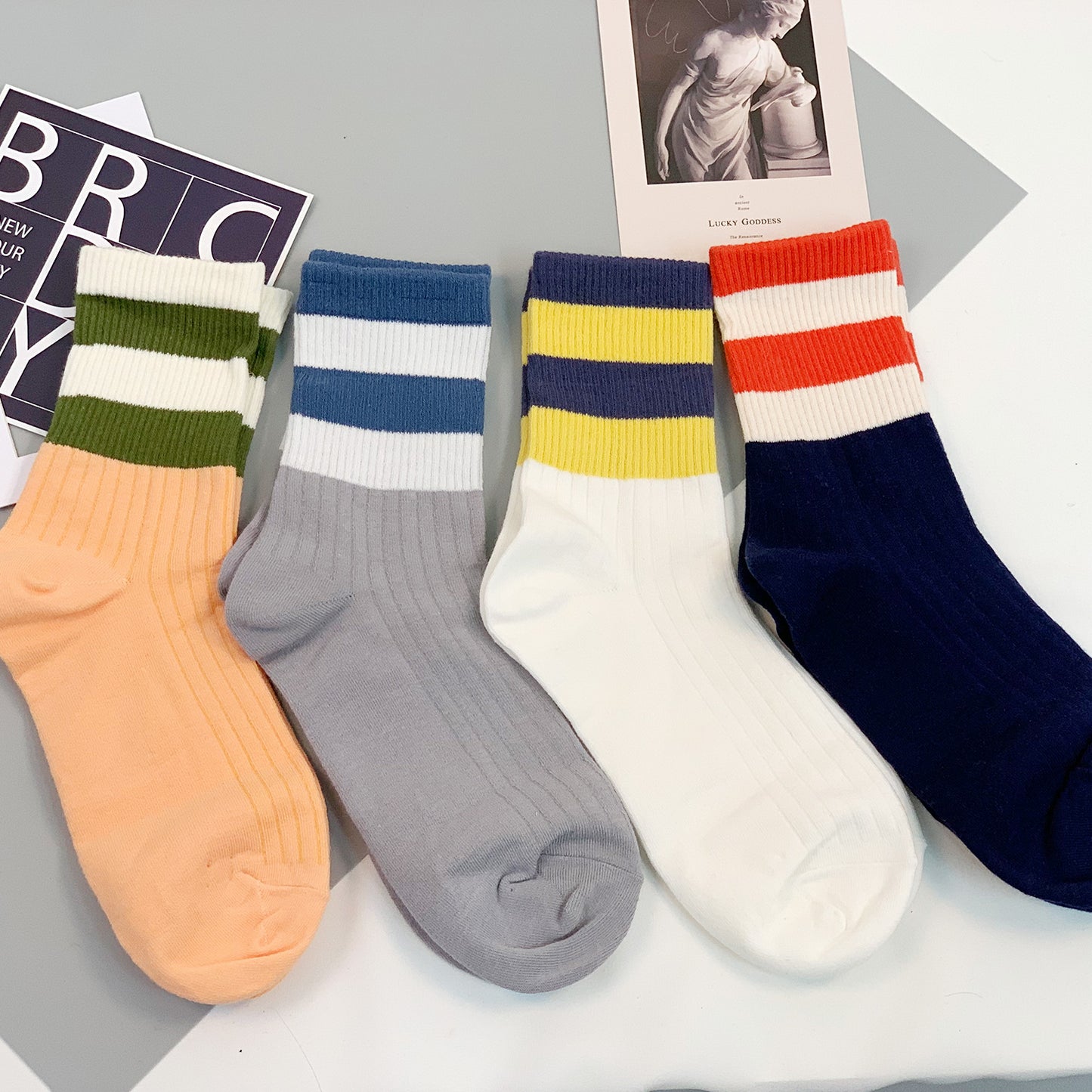 Women's Crew Ribbed Two-Tone Stripe Socks