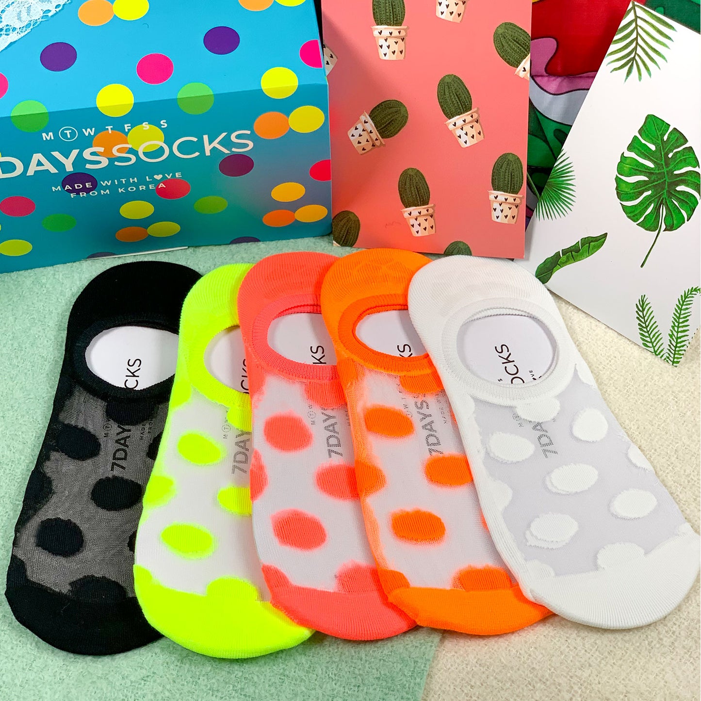 Women's No Show See-Through Neon Dot Socks