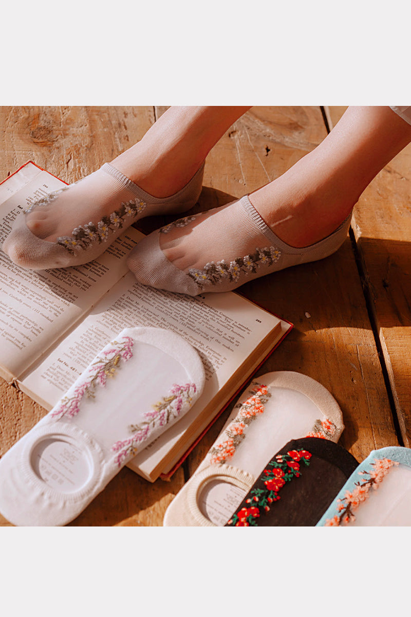 Women's No Show See-Through Flower Line Socks