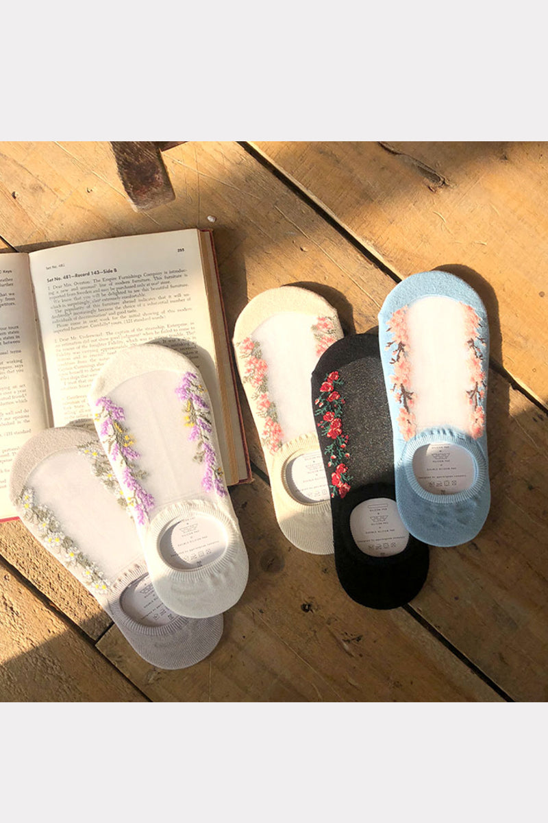 Women's No Show See-Through Flower Line Socks