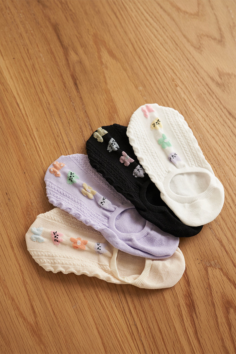 Women's No Show Fleur Cat Socks