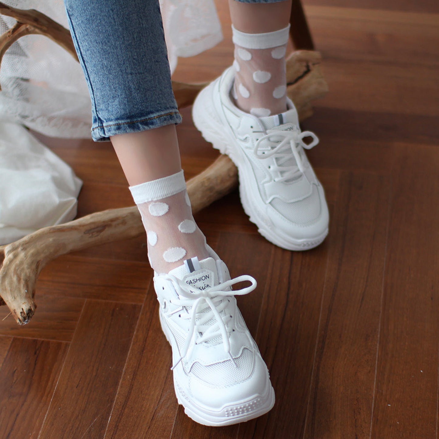 Women's Crew See-Through Basic Dot Socks